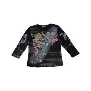 Y2K La Cubanita Floral Graphic Top - Made in USA - 100% Cotton - Size Large